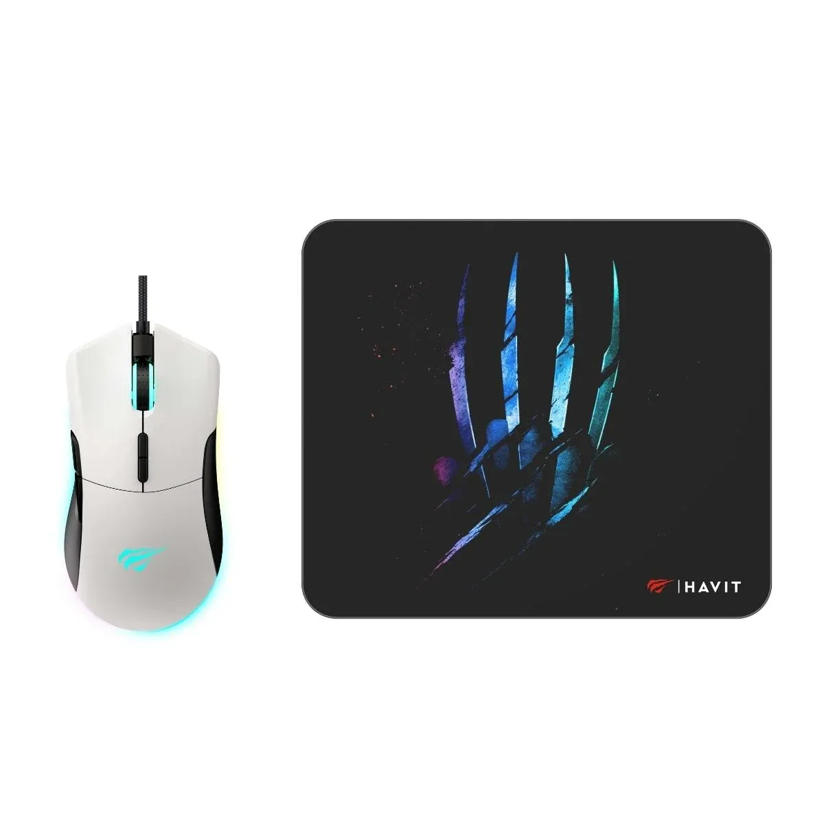 Oyun üçün simli siçan və siçan altlığı HAVIT MS1037CM white+black