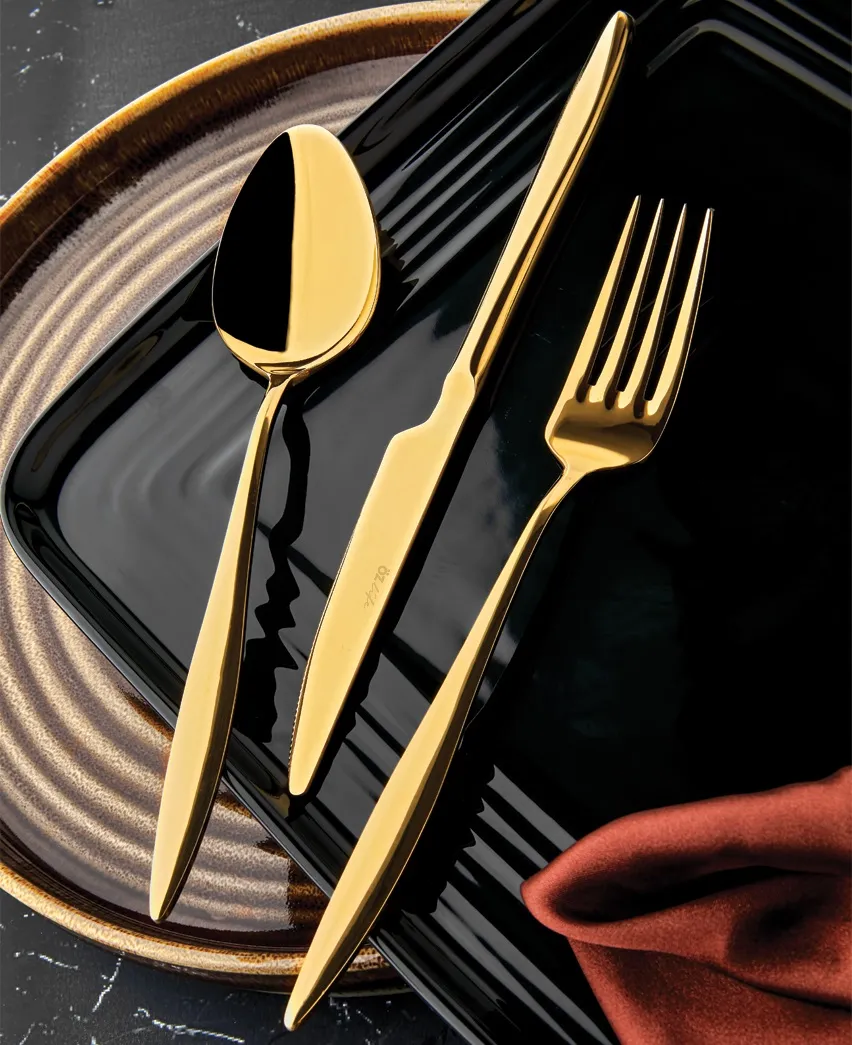 Çəngəl bıçaq dəsti Oz Life Ela, Gold, 72 parça / 12 nəfərlik (8680865010325)