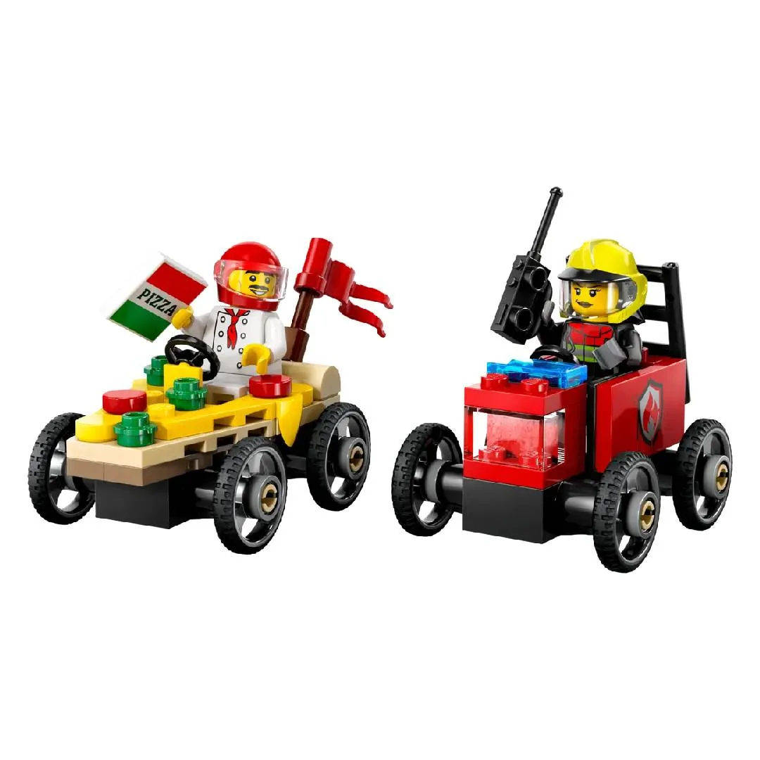 Konstruktor LEGO Duplo City "Pizza-avto və yanğın maşını" yarış dəsti (60458)